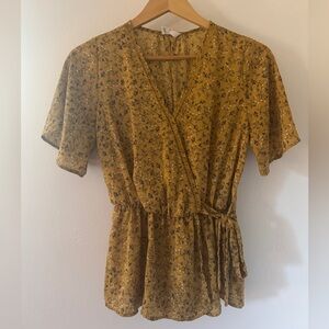 Floral Wrap Shirt in Mustard Yellow